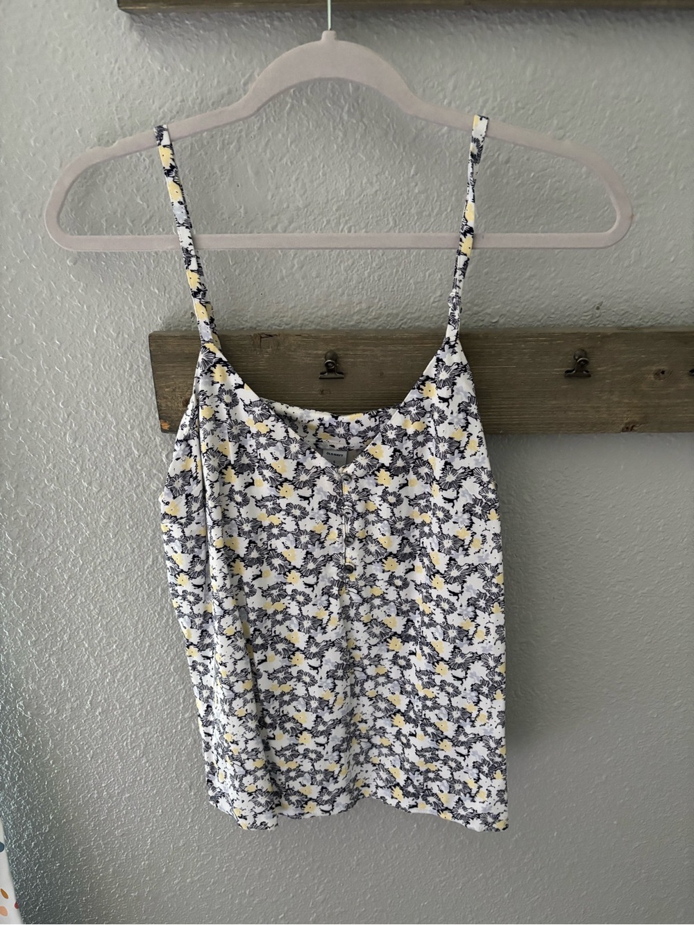 Women's Floral Spaghetti Strap Tank Top - White, Yellow, Black